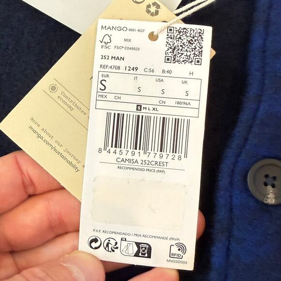 NWT Mango Check Flannel Plaid Overshirt Blue Shirt Jacket Super Soft Men's SMALL - Picture 5 of 7